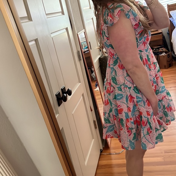 J. MARIE Floral Print Smocked Ruffle Tiered Mini Dress in Multicolor small - Picture 6 of 16